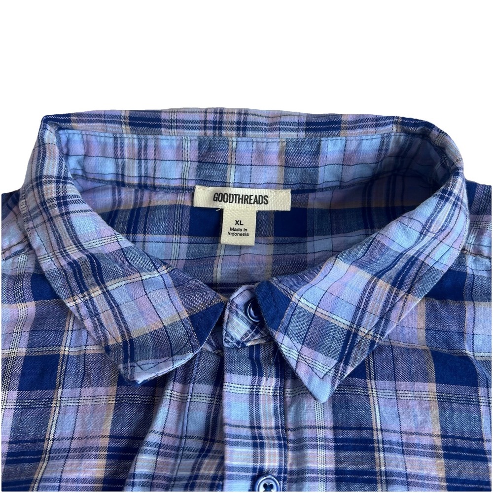 Goodthreads Women's XL Long-Sleeve Shirt Blue Plaid Front Pocket Quarter Button - Picture 4 of 8